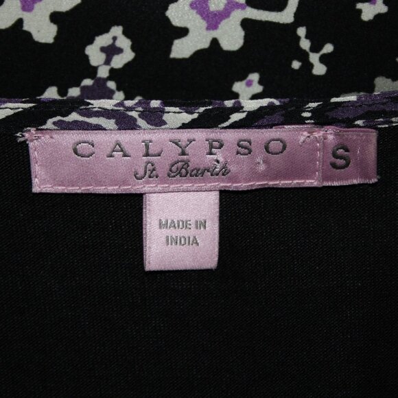 Calypso Dress Sz S Black Purple Multi Color V Neck Lined Silk Viscose Dress - Picture 12 of 16